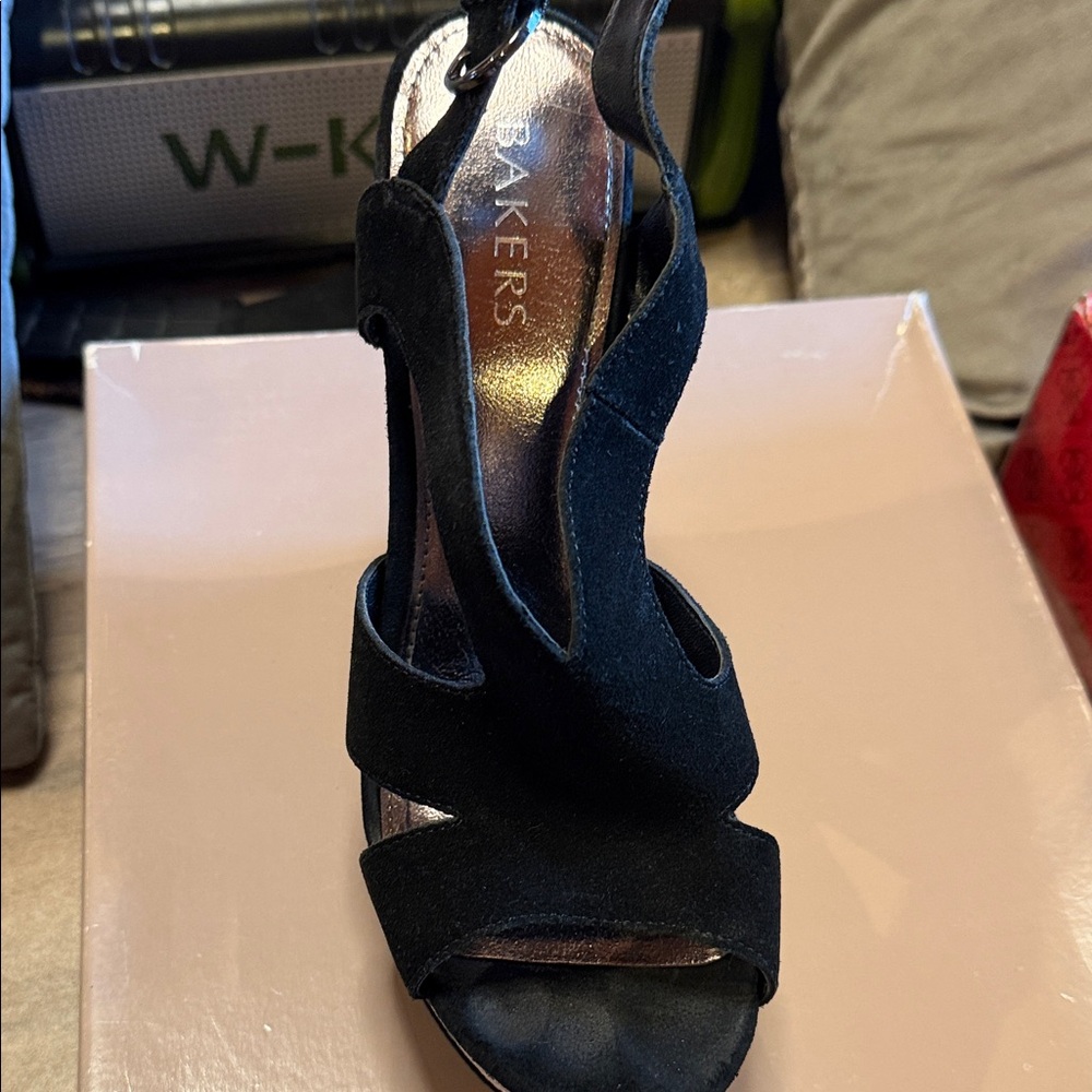 Bakers Black Suede Cutout Open-Toe Heel